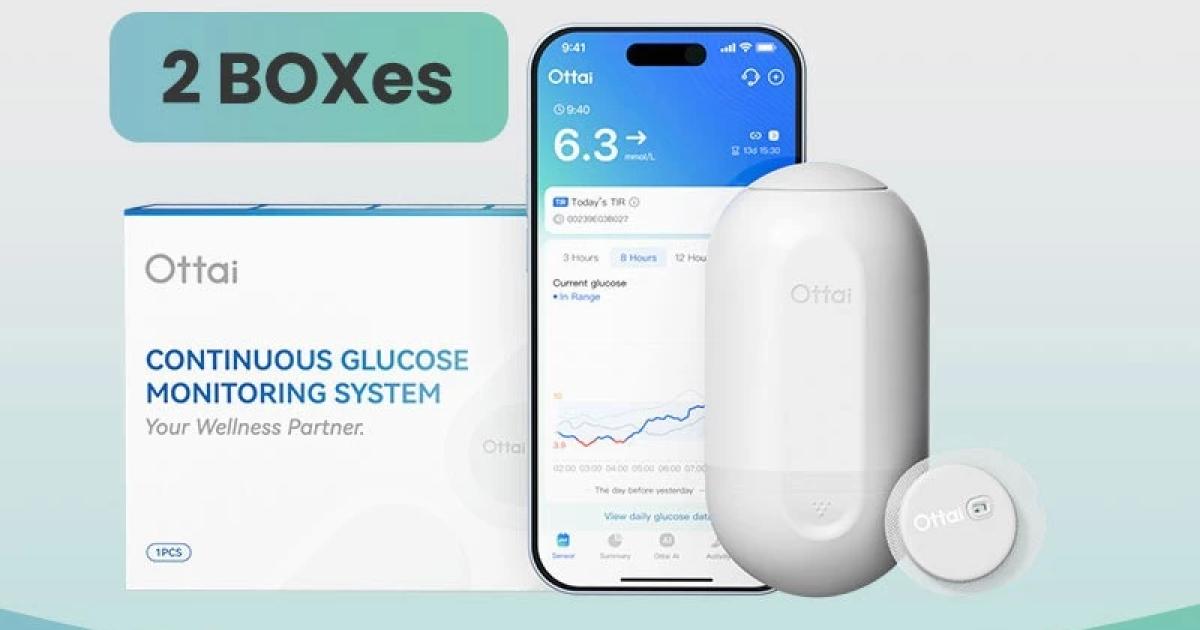2 Pieces Ottai CGM Continuous Glucose Monitoring System No Sanning Dynamic Glucometer Continuous Use