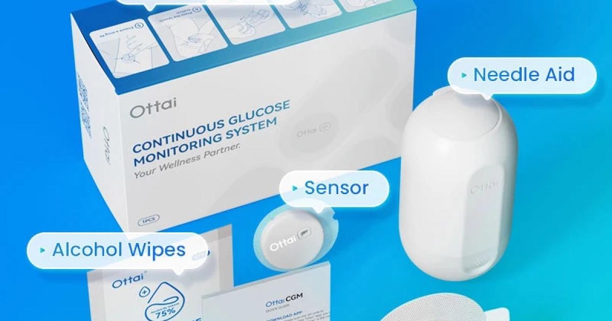 2 Pieces Ottai CGM Continuous Glucose Monitoring System No Sanning Dynamic Glucometer Continuous Use