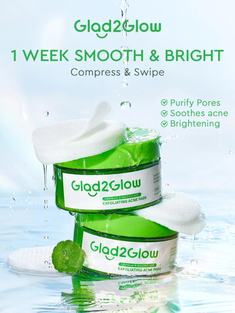 Glad2Glow Centella Salicylic Acid Toner Pads For Acne Skin Claming Soothing Cooling Pads Reduce